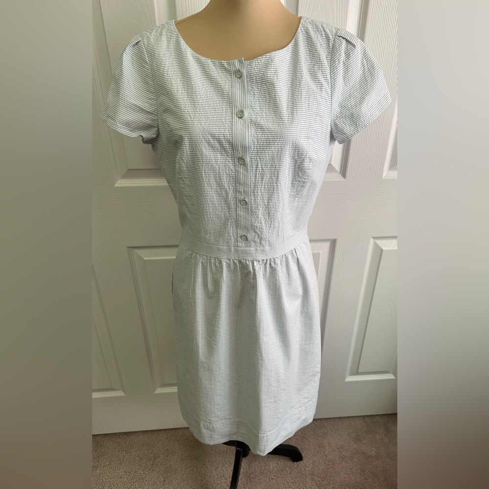 Brooks Brothers Blue and White Stripes Button-Up Midi Dress